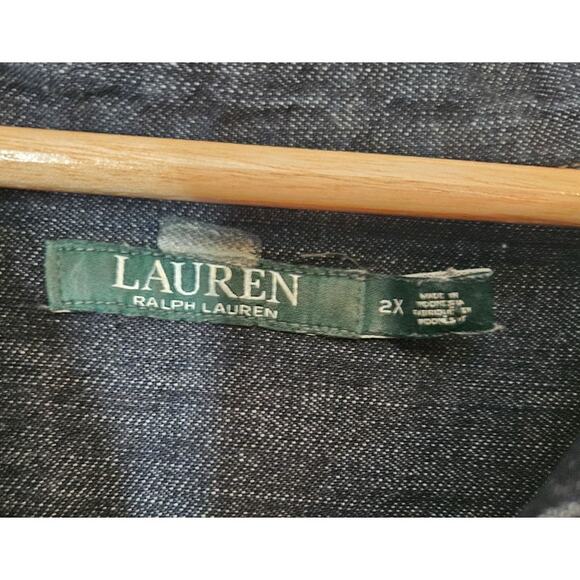 Lauren Ralph Lauren Denim Shirt Dress Shift Short Sleeves Size 2X Pockets - Picture 5 of 7